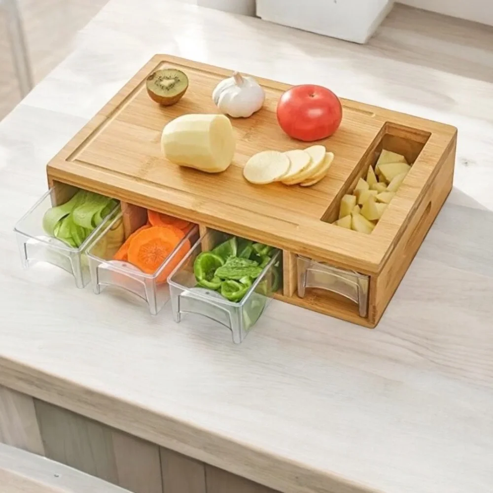 NEW! Bamboo cutting board box containers